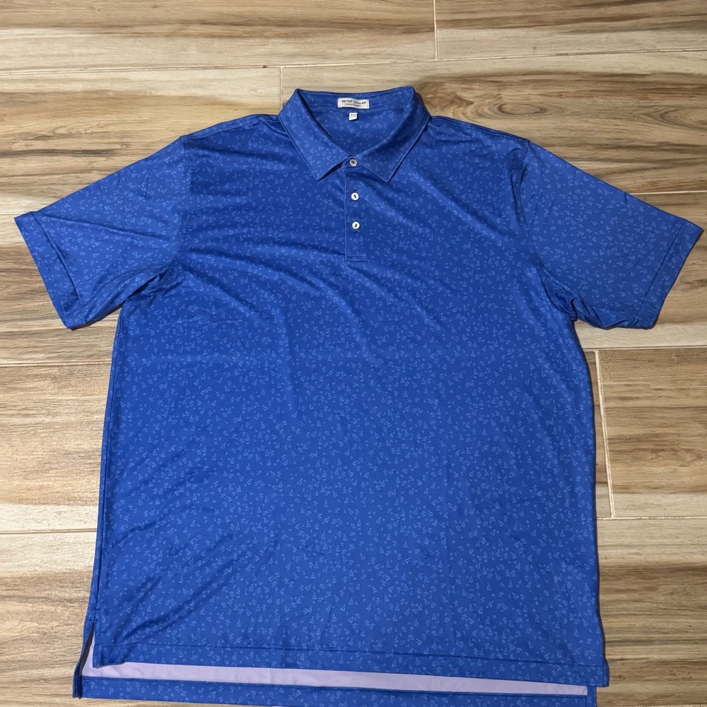 Peter Millar Summer Comfort Blue Tequila Bottle Print Golf Polo Shirt XXL Mens